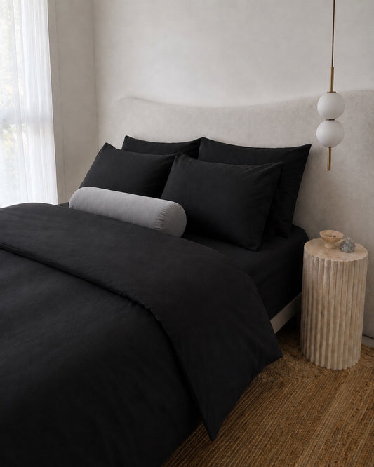 Lightweight Black Quilt Cover Set