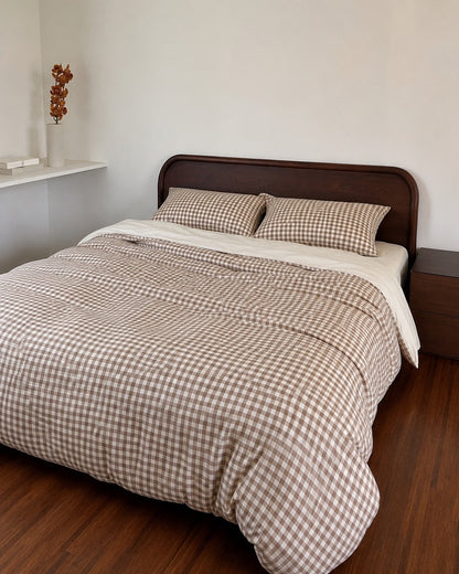 Gingham Khaki Cotton Quilt Cover Set