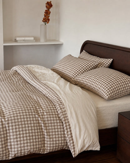 Gingham Khaki Cotton Quilt Cover Set