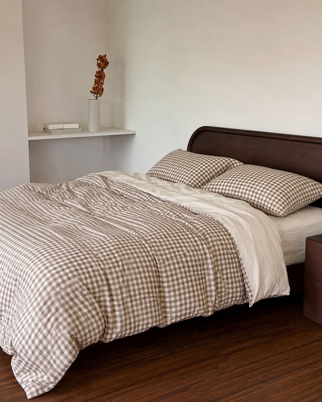 Gingham Khaki Cotton Quilt Cover Set