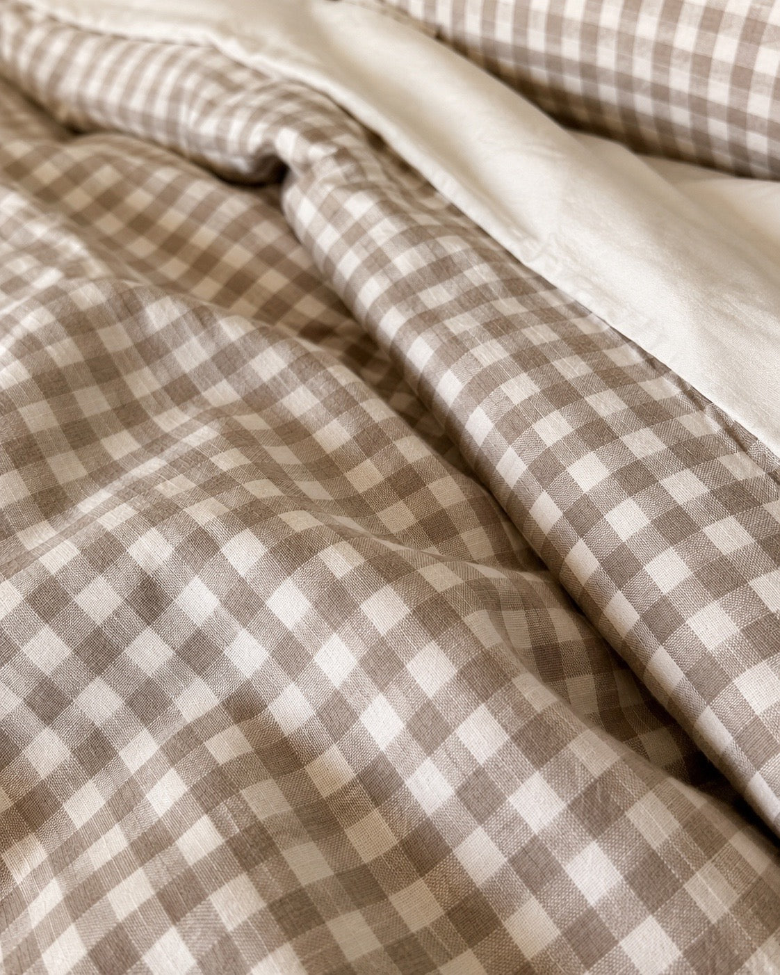 Gingham Khaki Cotton Quilt Cover Set