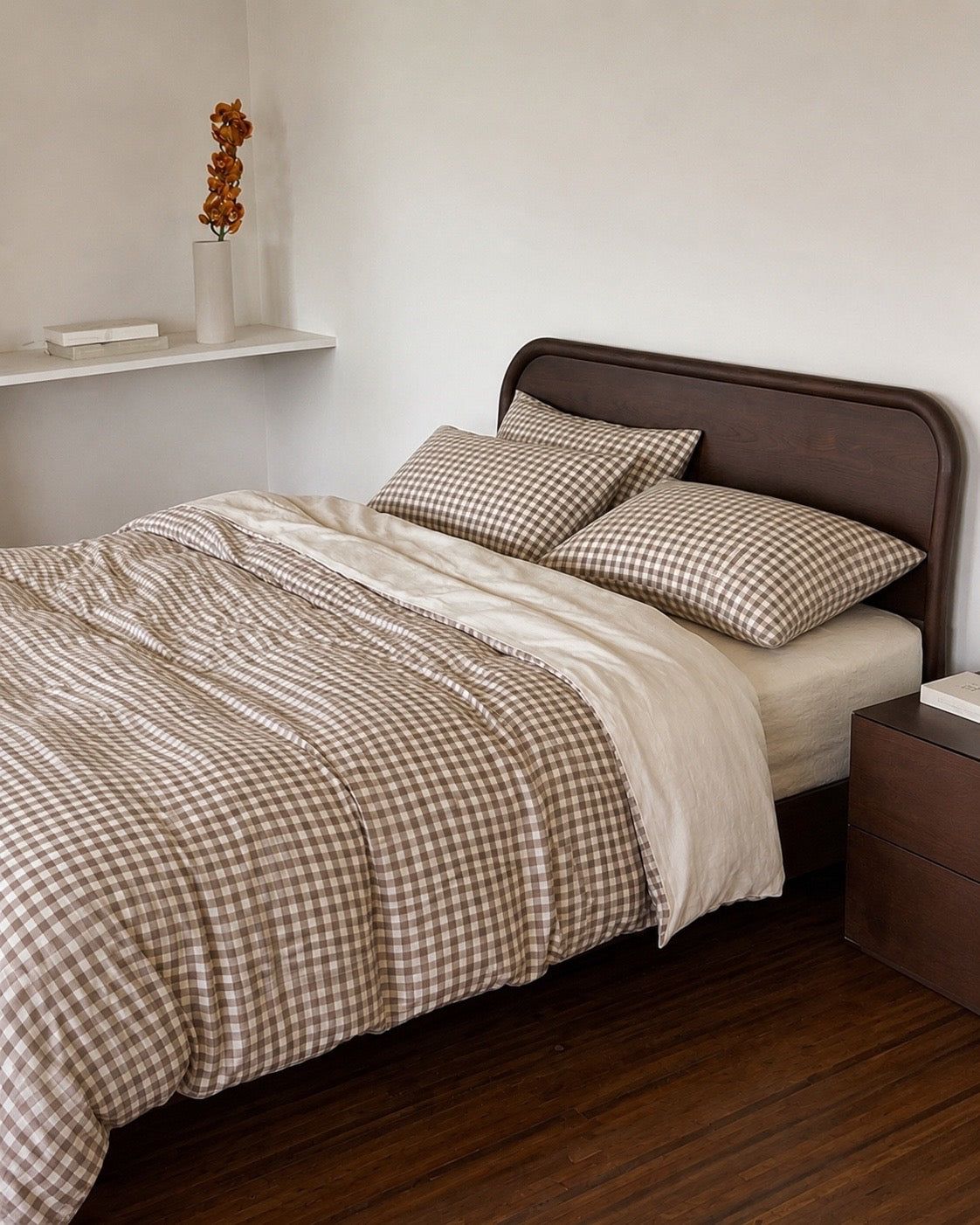 Gingham Khaki Cotton Quilt Cover Set