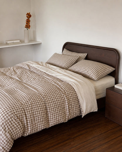 Gingham Khaki Cotton Quilt Cover Set